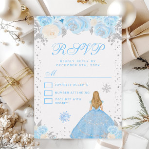 Blue Winter Blonde Hair Princess Sweet Sixteen RSVP Card