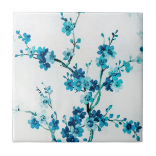 Blue Winter Blooms   Custom Ceramic Tile