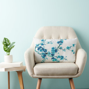 Blue Winter Blooms   Floral Lumbar Cushion
