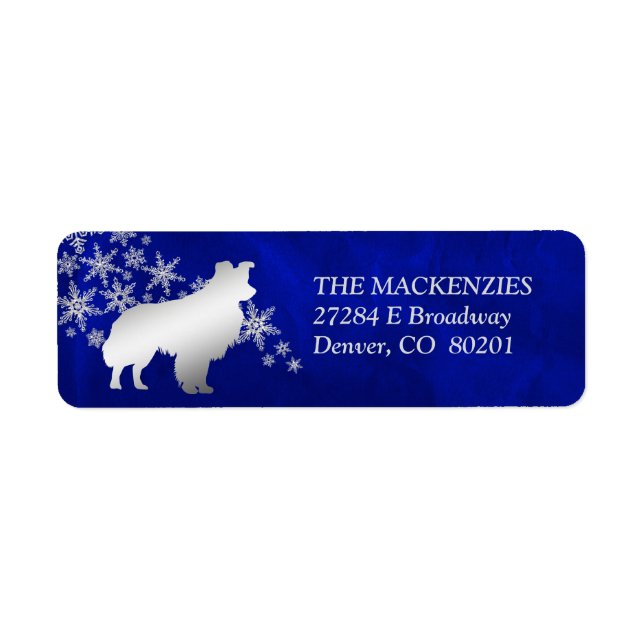 Blue Winter Border Collie Return Address Label (Front)