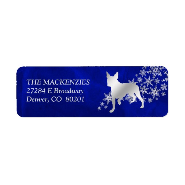Blue Winter Boston Terrier Return Address Label (Front)