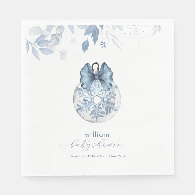 Blue Winter Bow Snowflake Ornament Baby Shower  Napkin (Front)