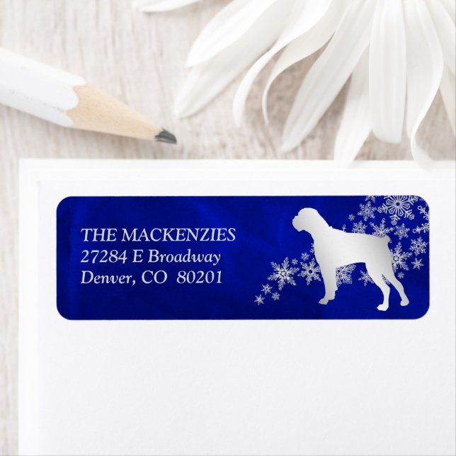 Blue Winter Boxer Dog Return Address Return Address Label (Insitu)