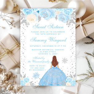 Blue Winter Brown Hair Princess Sweet Sixteen Invitation