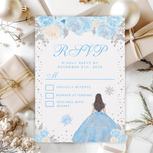 Blue Winter Brunette Hair Princess Sweet Sixteen RSVP Card