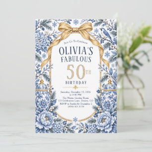 Blue Winter Chinoiserie 50th Birthday Invitation