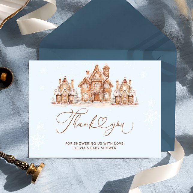 Blue Winter Christmas Baby Shower Thank You Card (Creator Uploaded)