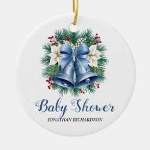 Blue Winter Christmas Bells baby shower Ceramic Ornament