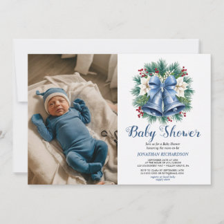 Blue Winter Christmas Bells baby shower Invitation