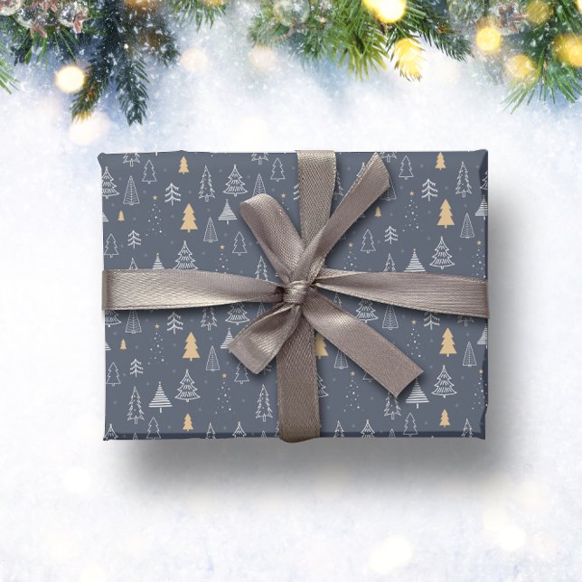 Blue Winter Christmas Elegant Tree Pattern Holiday Wrapping Paper (Creator Uploaded)