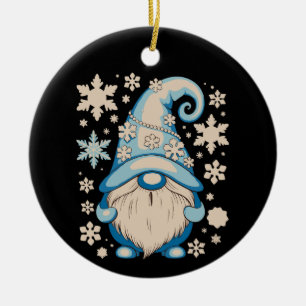 Blue Winter Christmas Gnome Xmas Snow Holiday Ceramic Ornament