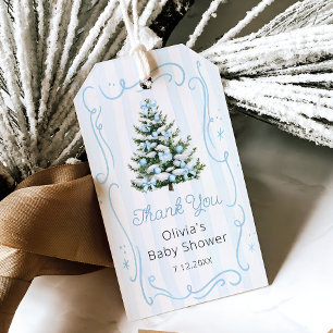 Blue Winter Christmas Tree Baby Shower Gift Tags