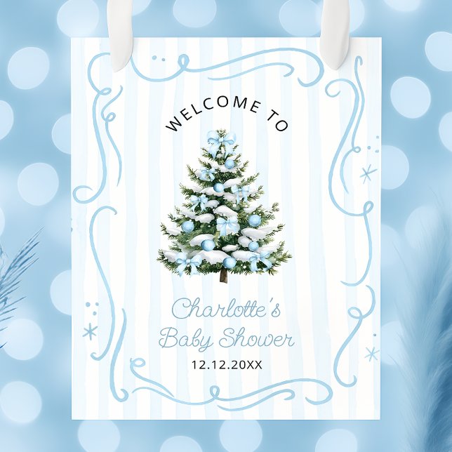 Blue Winter Christmas Tree Baby Shower Welcome Poster (Creator Uploaded)
