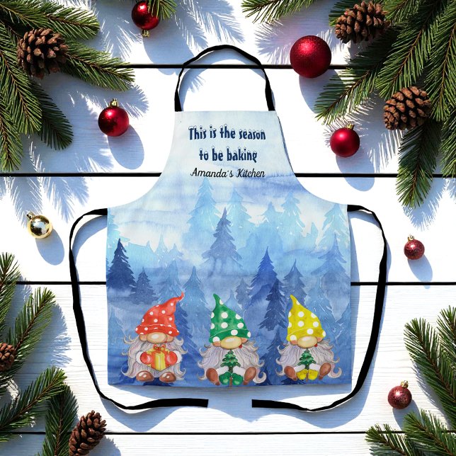 Blue Winter Christmas Trees Gnomes Apron (Creator Uploaded)