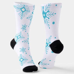 Blue Winter Christmas Whimsical Snowflakes Patter Socks