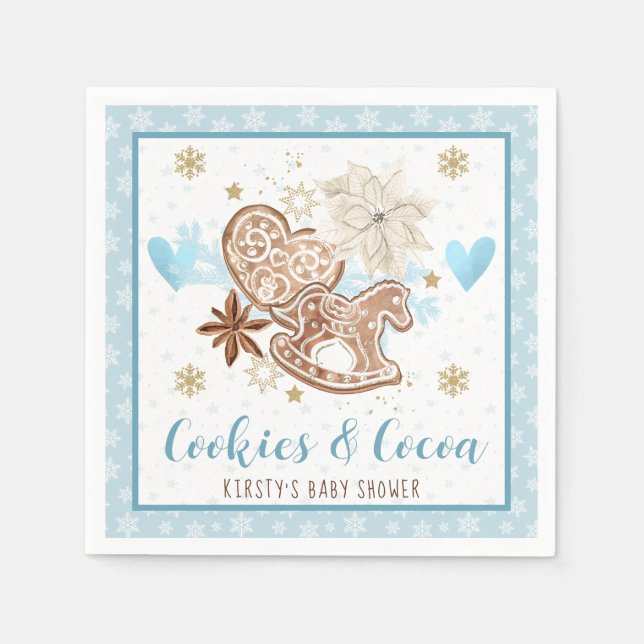 Blue Winter Cookies & Cocoa Baby Shower Napkin (Front)