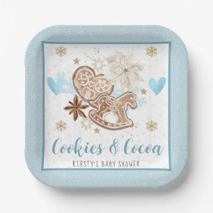 Blue Winter Cookies & Cocoa Baby Shower Paper Plate