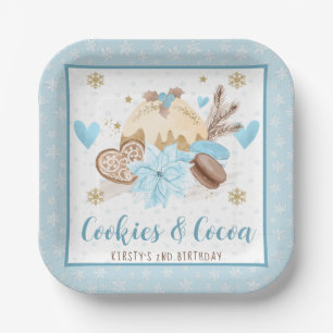 Blue Winter Cookies & Cocoa Birthday party Paper Plate