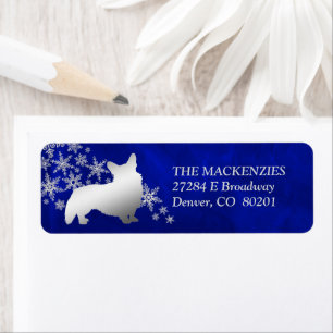 Blue Winter Corgi Return Address Label