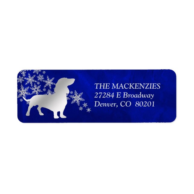 Blue Winter Dachshund Return Address Label (Front)
