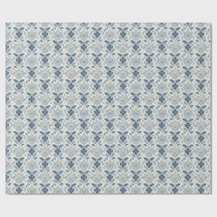 Blue Winter Damask Wrapping Paper