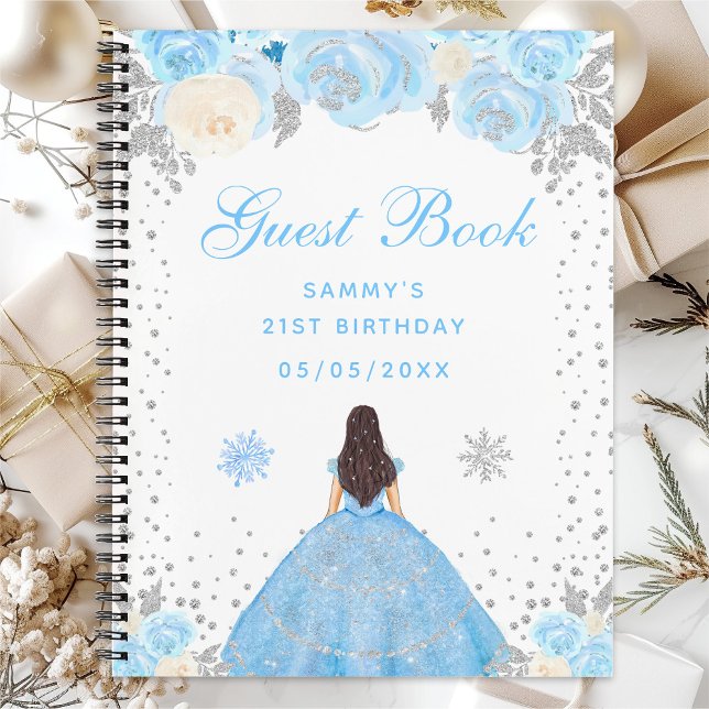 Blue Winter Dark Skin Princess Birthday Party Notebook (Creator Uploaded)
