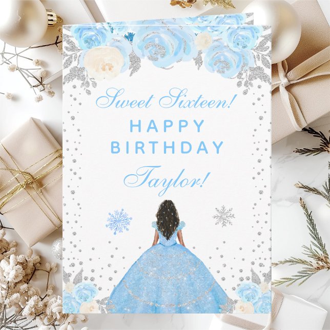 Blue Winter Dark Skin Princess Sweet Sixteen Card (Creator Uploaded)