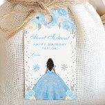 Blue Winter Dark Skin Princess Sweet Sixteen Gift Tags<br><div class="desc">This elegant and glamourous gift tag can be personalised with a name or title such as daughter, granddaughter, niece, friend etc. The design features a beautiful princess with dark hair and dark skin in a blue ball gown. The text combines handwritten script and modern sans serif fonts for a classy...</div>