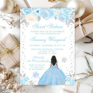 Blue Winter Dark Skin Princess Sweet Sixteen Invitation