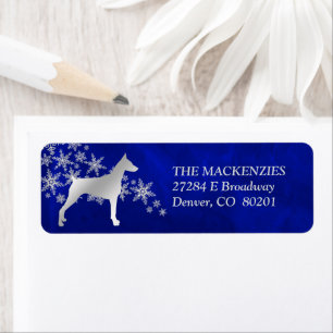 Blue Winter Doberman Return Address Label