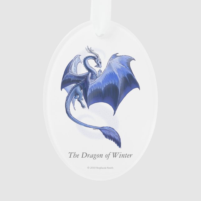 Blue Winter Dragon Fantasy Nature Art Ornament (Back)