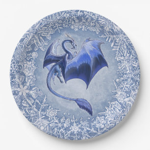 Blue Winter Dragon Fantasy Nature Art Paper Plate