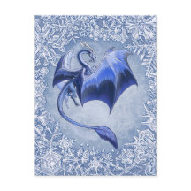 Blue Winter Dragon Fantasy Nature Art
