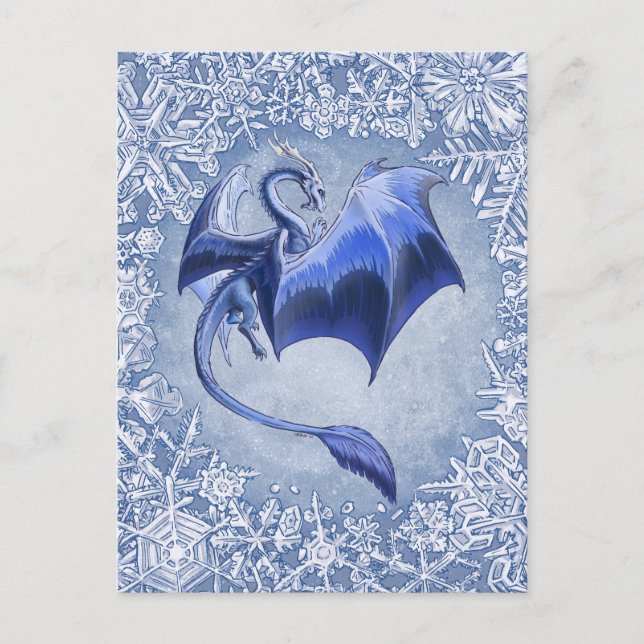 Blue Winter Dragon Fantasy Nature Art Postcard (Front)