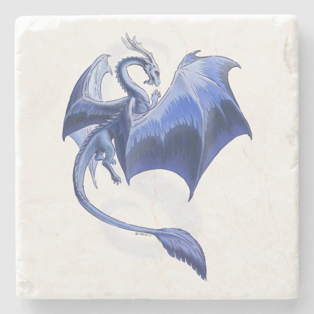 Blue Winter Dragon Fantasy Nature Art Stone Coaster (Front)