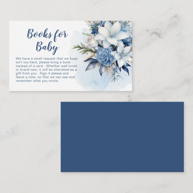 Blue Winter Floral Baby Shower Books for Baby Enclosure Card (Front/Back)