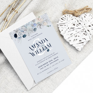 Blue Winter Floral Elegant Wedding Invitation