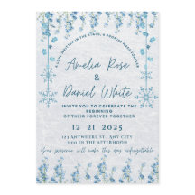 Blue Winter Floral Wedding Invitation 