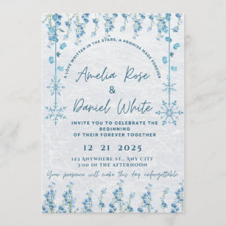 Blue Winter Floral Wedding Invitation 