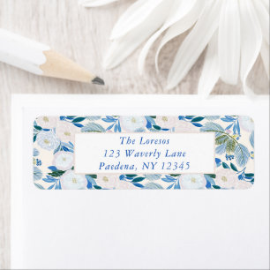 Blue Winter Floral Wedding Return Address Label