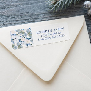 Blue Winter Floral Wedding Return Address Label