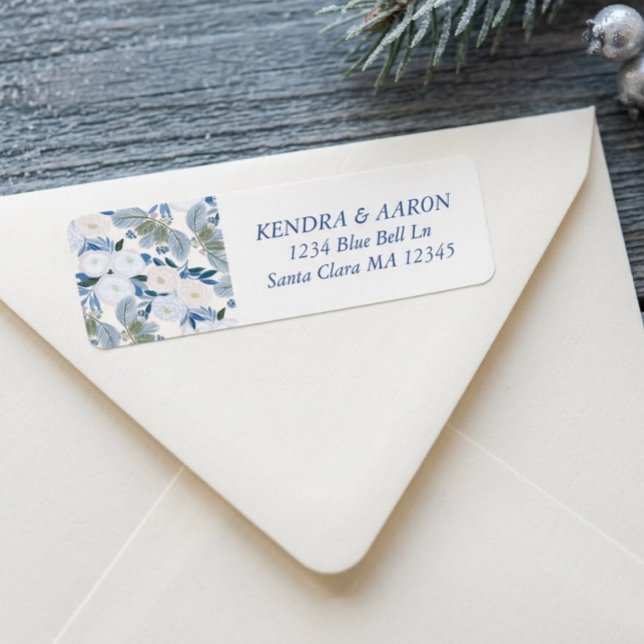 Blue Winter Floral Wedding Return Address Label (Creator Uploaded)