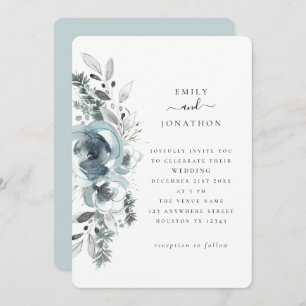 Blue Winter Florals Wedding Invitation