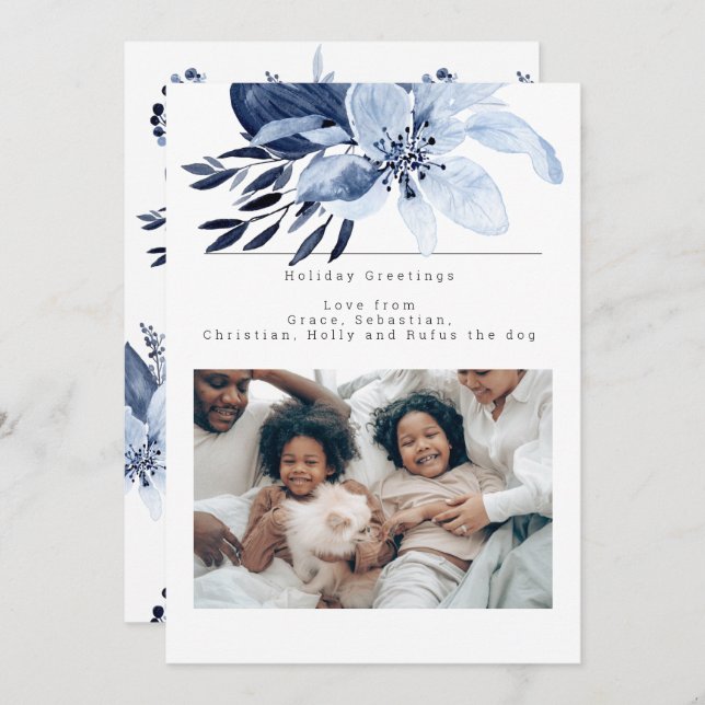 Blue Winter Flower Bloom Photo Personalised Card (Front/Back)