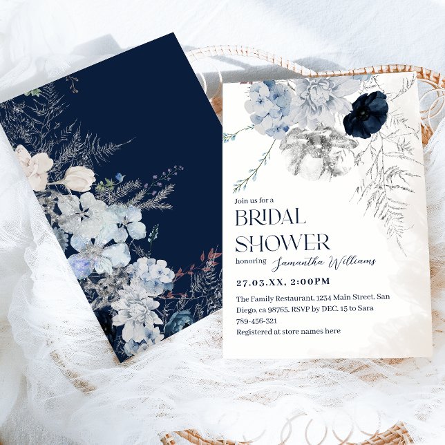 Blue Winter Flower Watercolor Bridal Shower Invitation (Creator Uploaded)