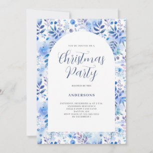 Blue Winter Foliage Christmas Party Invitation