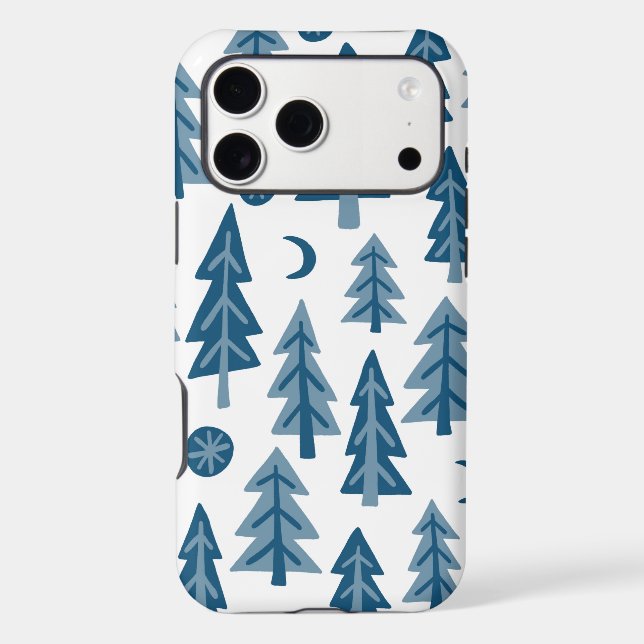 Blue Winter Forest Moon Stars Pattern (Back)