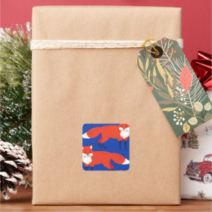 Blue Winter Forest Woodland Fox Square Sticker