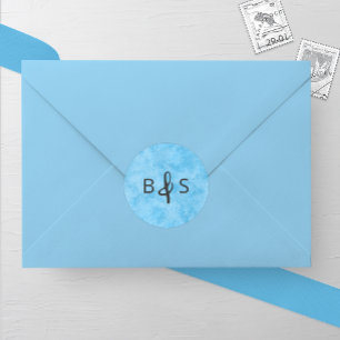 Blue Winter Frost Monogram Wedding Classic Round Sticker