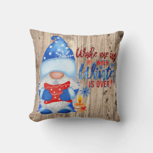 Blue Winter Funny Gnome Too Peopley Outside Cushion